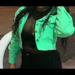 neon green denim jacket